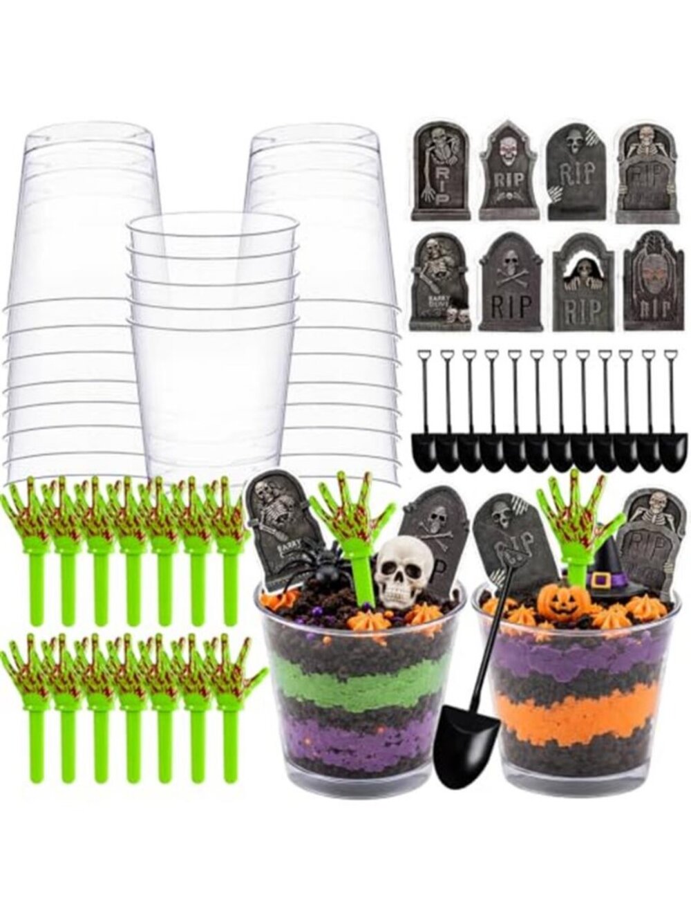 96PCS Halloween Cups Decoration Kit Spooky Graveyard Theme Party Supplies